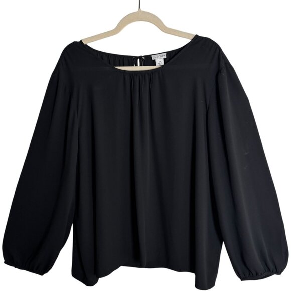 EUC J Crew Blouse Woman's sz 22 Dressy Black Sheer Peephole Tie back - Picture 2 of 12